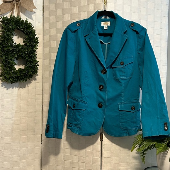Talbots Turquoise Canvas Blazer - Picture 1 of 11